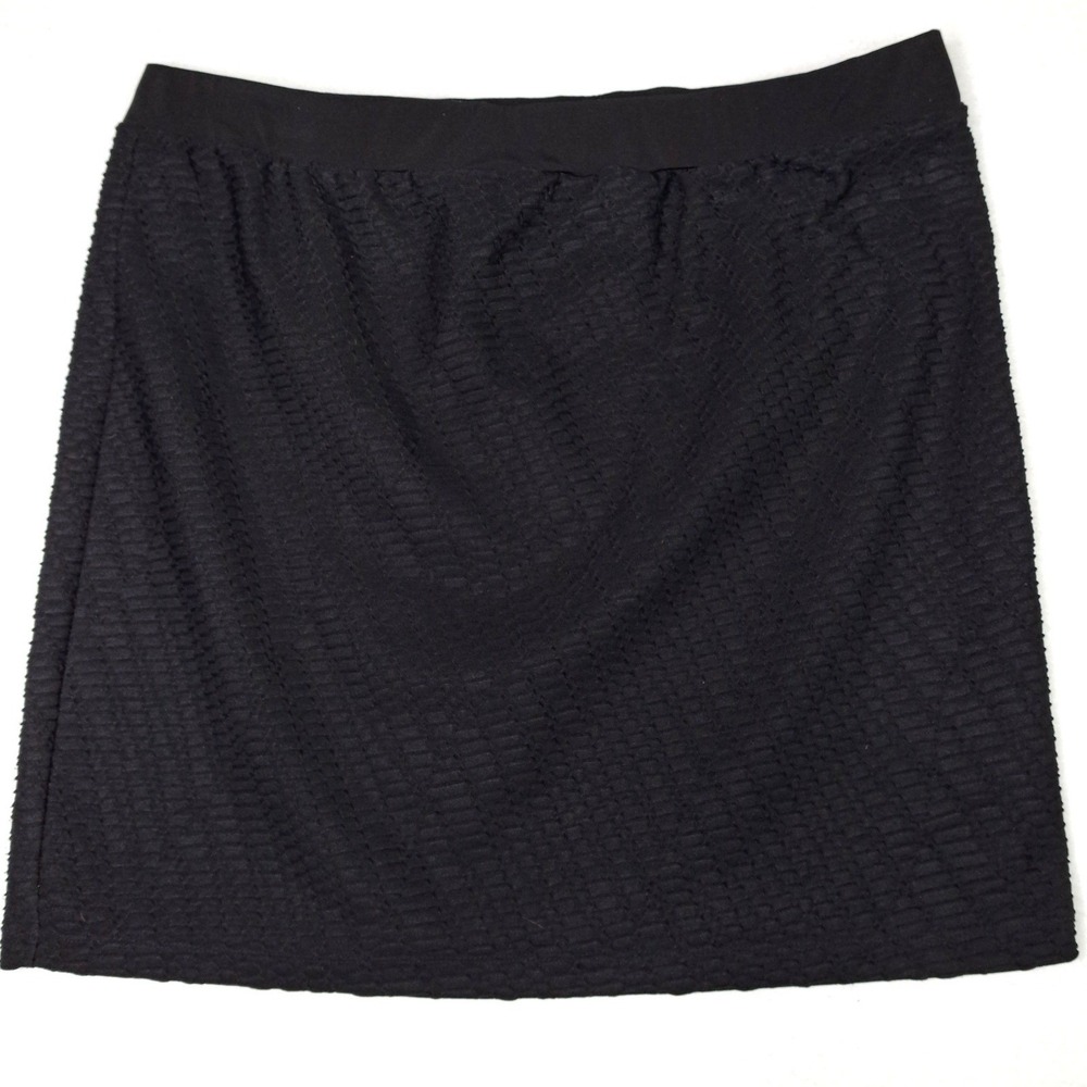 NY Collection Skirt Womens 1X Black Textured Stretch Knit Plus